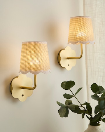 Pair of Gold Flower Scallop Rechargeable Wall Lights