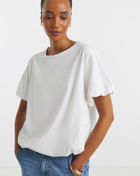 White Boxy Bubble Hem Top