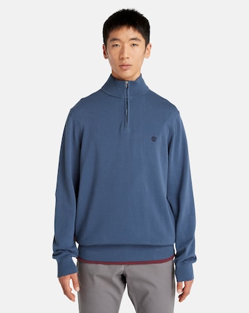 Timberland Williams River Cotton 1/4 Zip Jumper - Blue