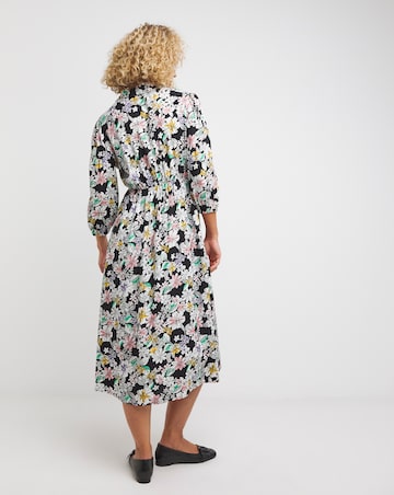 Floral Front Shirt Dress With Open Neck