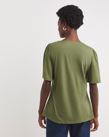 Khaki V Neck Angel Sleeve Top