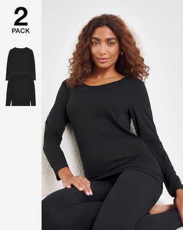 Pretty Secrets 2 Pack Thermal Long Sleeve Tops - Black