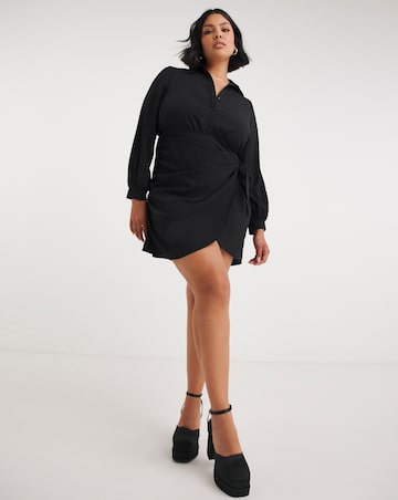 Black Wrap Skirt Shirt Dress