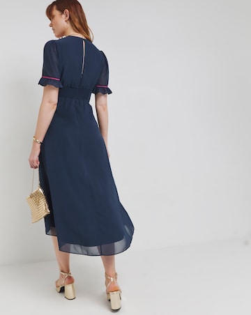 Hope & Ivy Niamh Embroidered Frill Sleeve Button Front Midi Dress