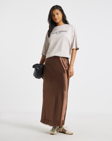 Simply Be Chocolate Lace Trim Satin Maxi Skirt