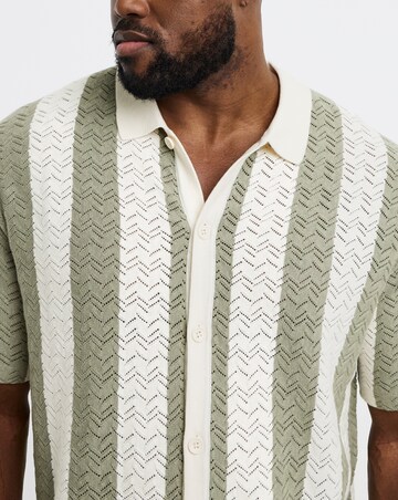 Jack & Jones Tyler Stripe Knitted Polo - Cream/Green