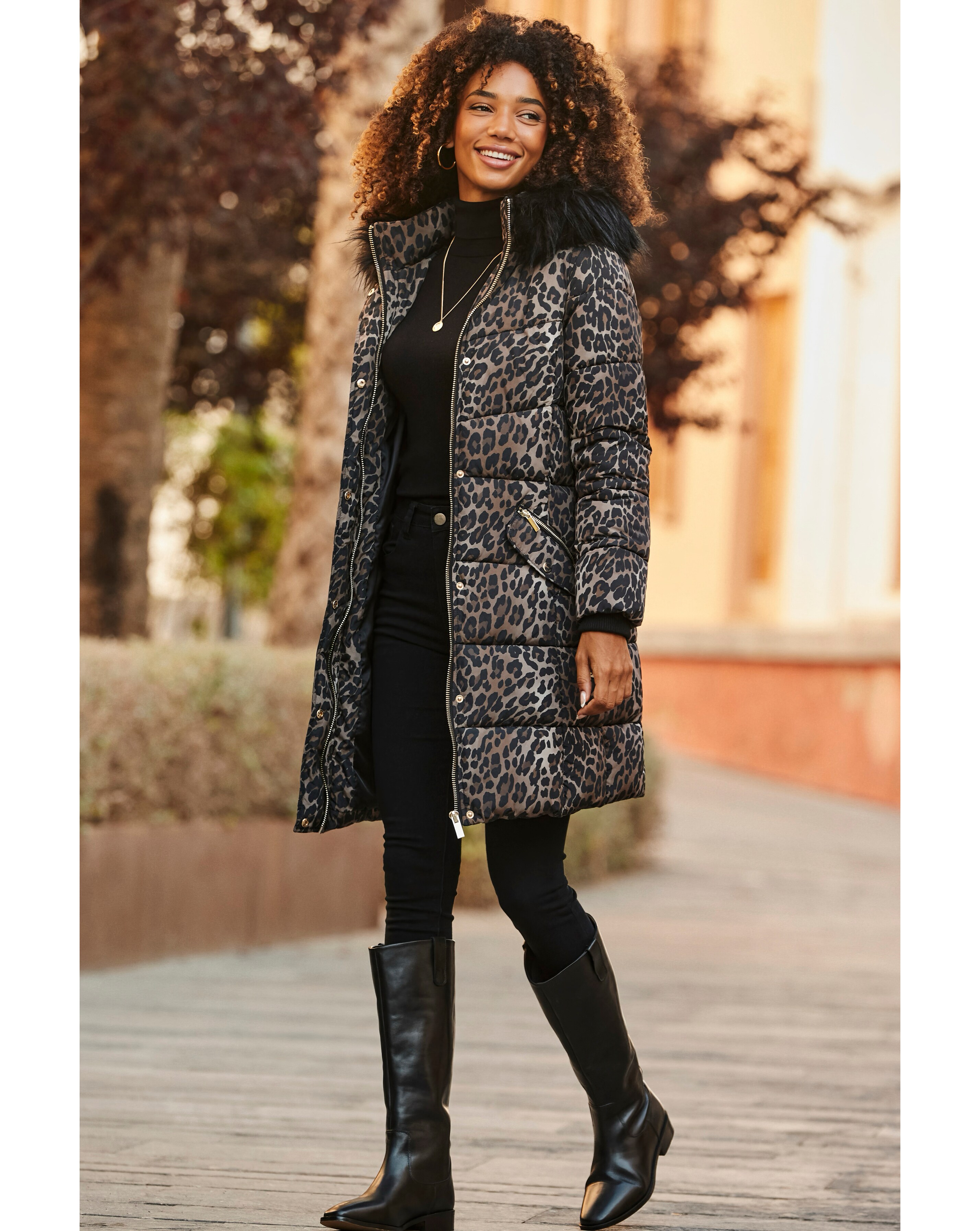 Sosandar Animal Print Padded Coat | Ambrose Wilson