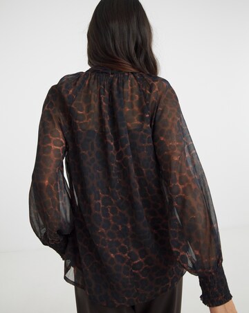 High Neck Chiffon Long Sleeve Blouse