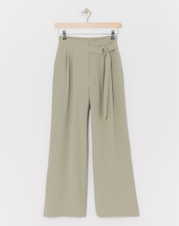 Textured Wide Leg Belted Trouser