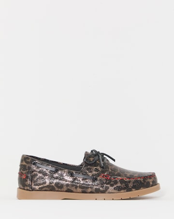 Heavenly Feet Leopard Print Boat Shoes - Wide Fit (E)