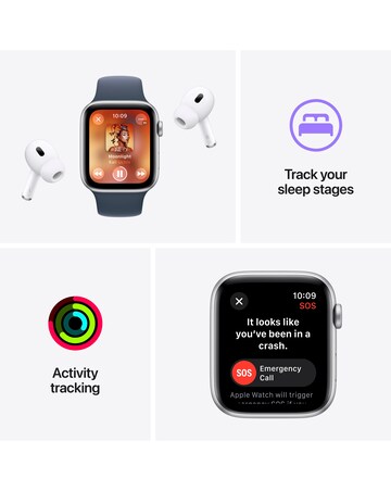 Apple Watch SE GPS 44mm Silver Aluminium Case, Storm Blue Sport Band - M/L