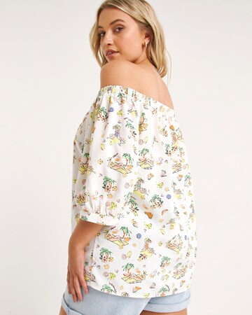 Holiday Print Puff Sleeve Bardot Top