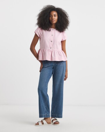 Simply Be Pink Stripe Denim Button Up Peplum Top