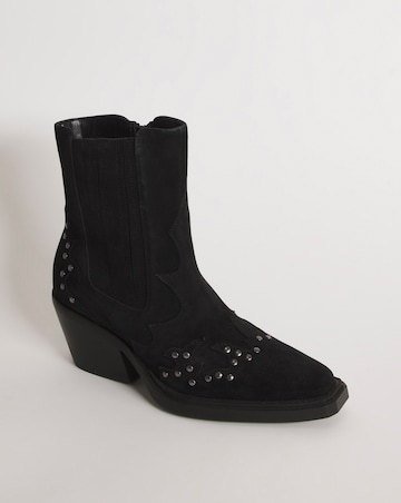 Zia Suede Studded Western Cowboy Ankle Boots - Extra Wide Fit (EEE)