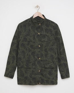 Khaki Leaf Print Utility Jacket