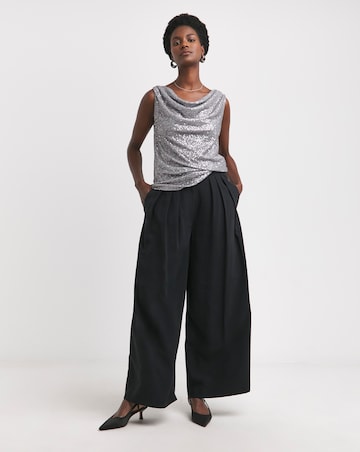 Silver Cowl Neck Sequin Vest