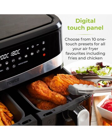 Tower 2x 4.5Litre 1600W Vortex Black Dual Basket Digital Air Fryer T17088