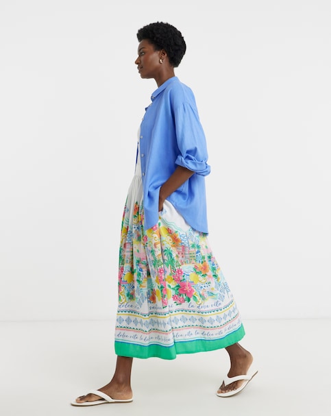 Linen Mix A Line Midi Skirt