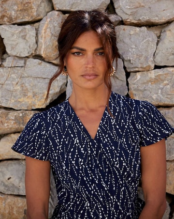 Ro&Zo Navy Dash Print Wrap Midi Dress