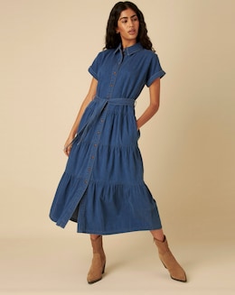 Nobody's Child Denim Ester Tiered Shirt Dress Plain