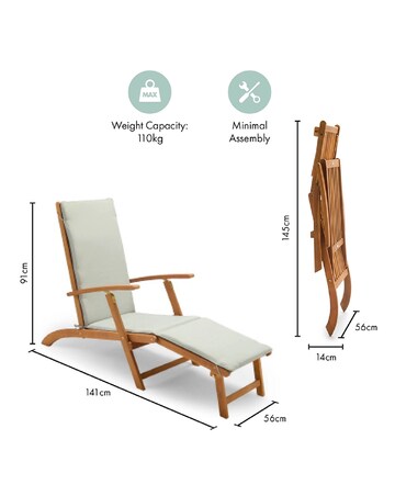 VonHaus Hudson Grey Garden Adjustable Sun Lounger with Cushion