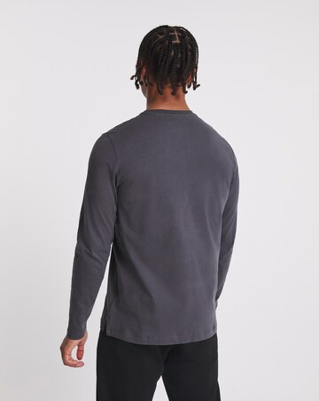 Long Sleeve Grandad T-Shirt Long Length- Charcoal