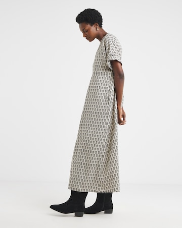 Collarless Placket Detail Smock Dress