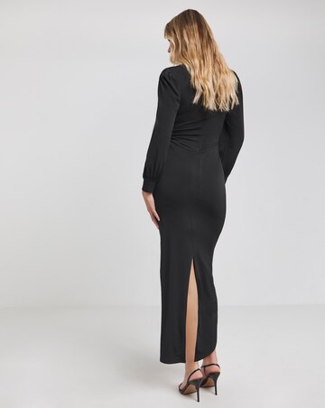 Flounce London Black Slinky Jersey Twist Knot Maxi Dress