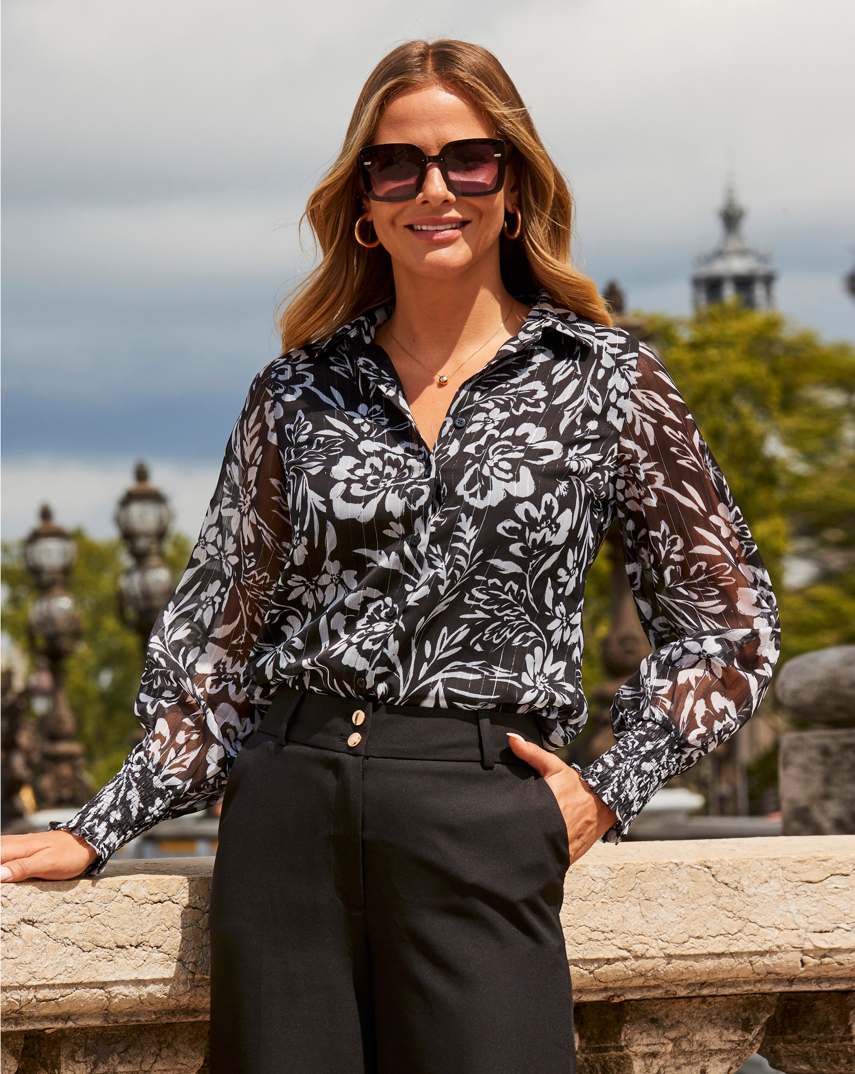 Sosandar Lurux Stripe Floral Blouse | Ambrose Wilson