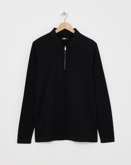 Premium 100% Mercerised Zip Polo- Black