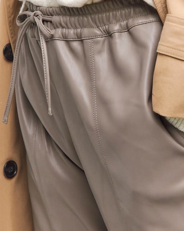 Grey PU Leather Look Drawstring Wide Leg Trouser