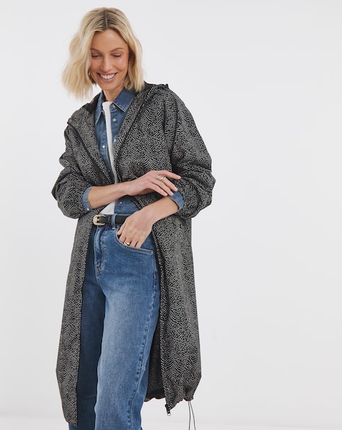 Mono Print Longline Lightweight Raincoat