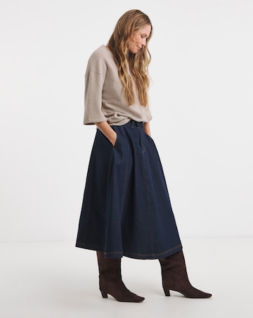 Indigo Seamed Full Circle Midi Skirt
