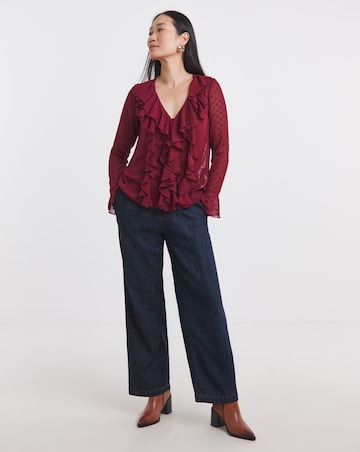 Dobby Ruffle Front Blouse