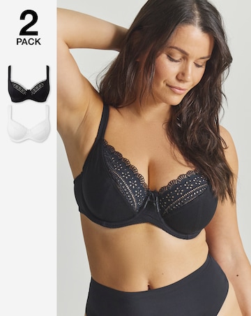Pretty Secrets (2 Pack) Jane Full Cup Cotton Rich Bras (C-L) Black/White