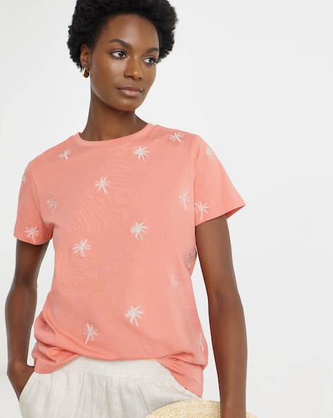 Pink Embroidered Short Sleeve T-Shirt