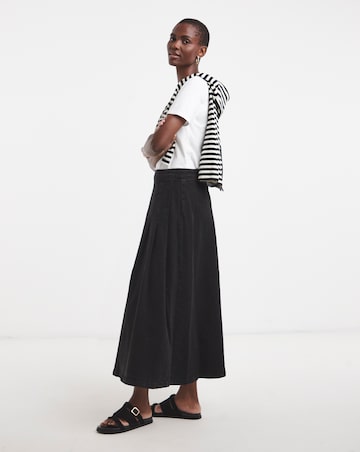 Denim Black Full Pleat Denim Skirt