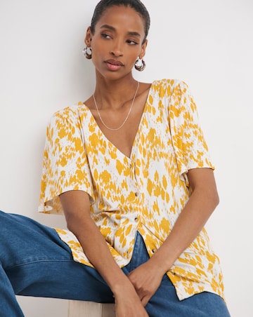 Print Button Front Angel Sleeve Top