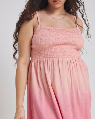 Pink Ombre Shirred Midi Dress