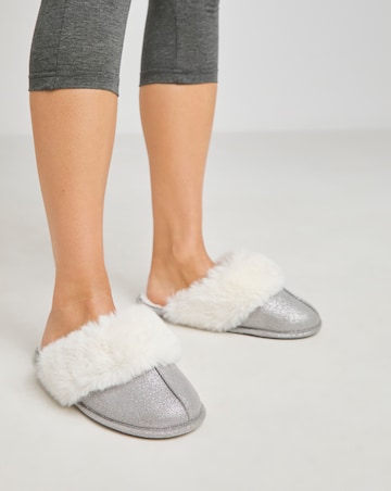 Elyse Faux Fur Mule Slippers - Wide Fit (E)