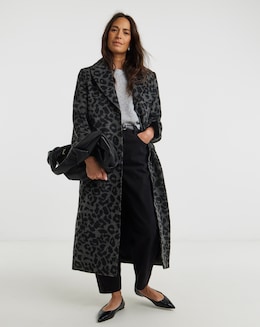 Grey Leopard Printed Relaxed Coat