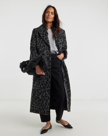 Grey Leopard Printed Relaxed Coat