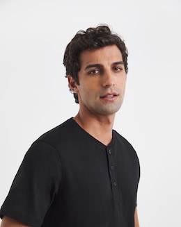 Pure Cotton Grandad T-Shirt- Black