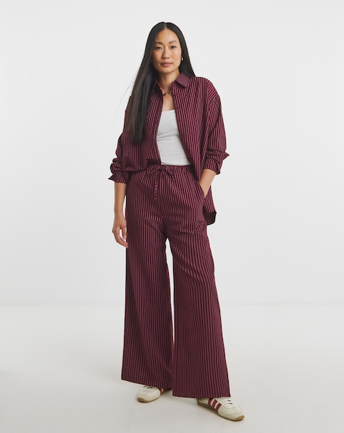 Pinstripe Drawstring Wide Leg Trouser