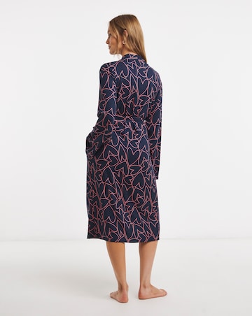 Pretty Secrets Soft Knit Heart Print Dressing Gown Navy