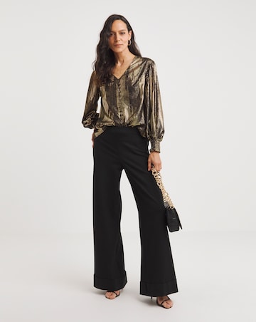 Metallic Button Through Dip Back Blouse