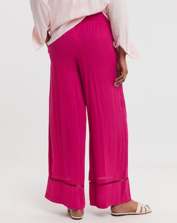 Raspberry Crinkle Shirred Waist Wide Leg Trousers