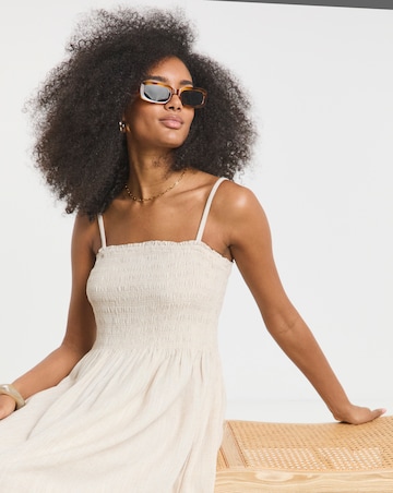 Simply Be Stone Shirred Bandeau Linen Blend Midi Dress