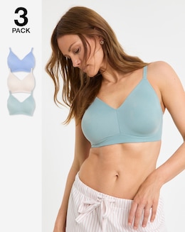 Pretty Secrets 3 Pack Claire Micro Moulded Full Cup Non Wired Bras B-E Blue