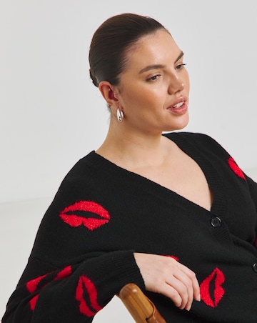Simply Be Black Lips Jacquard Boyfriend Cardigan